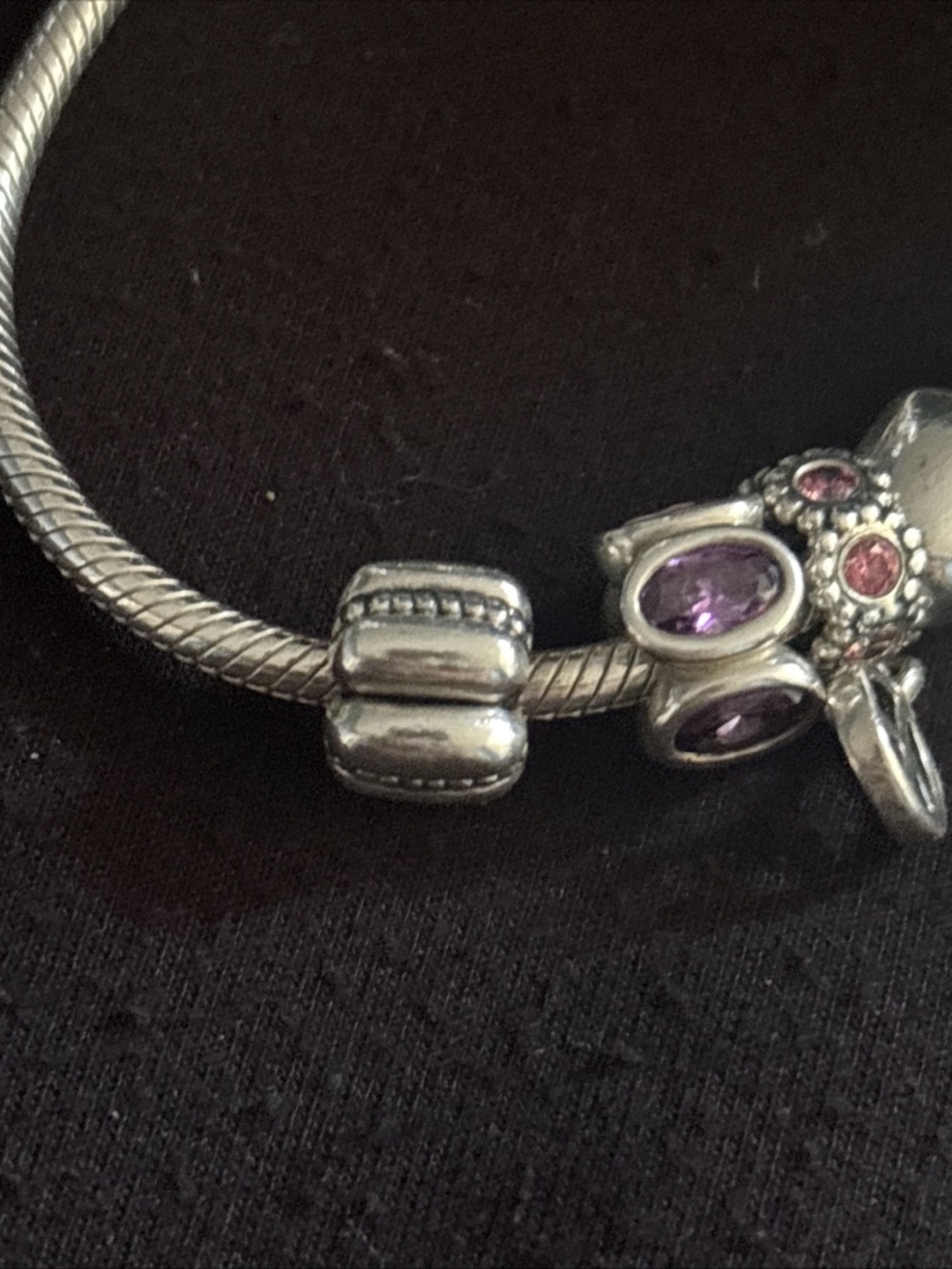 Pandora Sterling Charm Bracelet with Pink Accents 7 charms - Picture 2 of 8